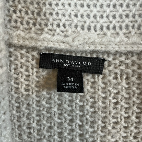 Ann Taylor Open Front Cardigan Sweater Medium Beige Alpaca Wool Lightweight - Picture 2 of 6